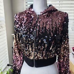 Forever 21 Black and Pink Sequin Bomber Jacket
